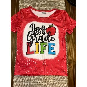 1st Grade Life Red Bleached Style Graphic Tee Kids Size 6Y t-shirt